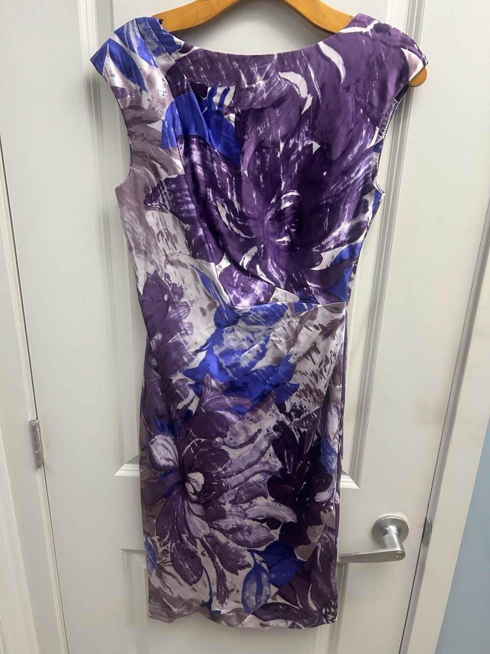 Suzi Chin for Maggy Boutique Cap Sleeve Floral Print Ruched Silk Sheath Dress